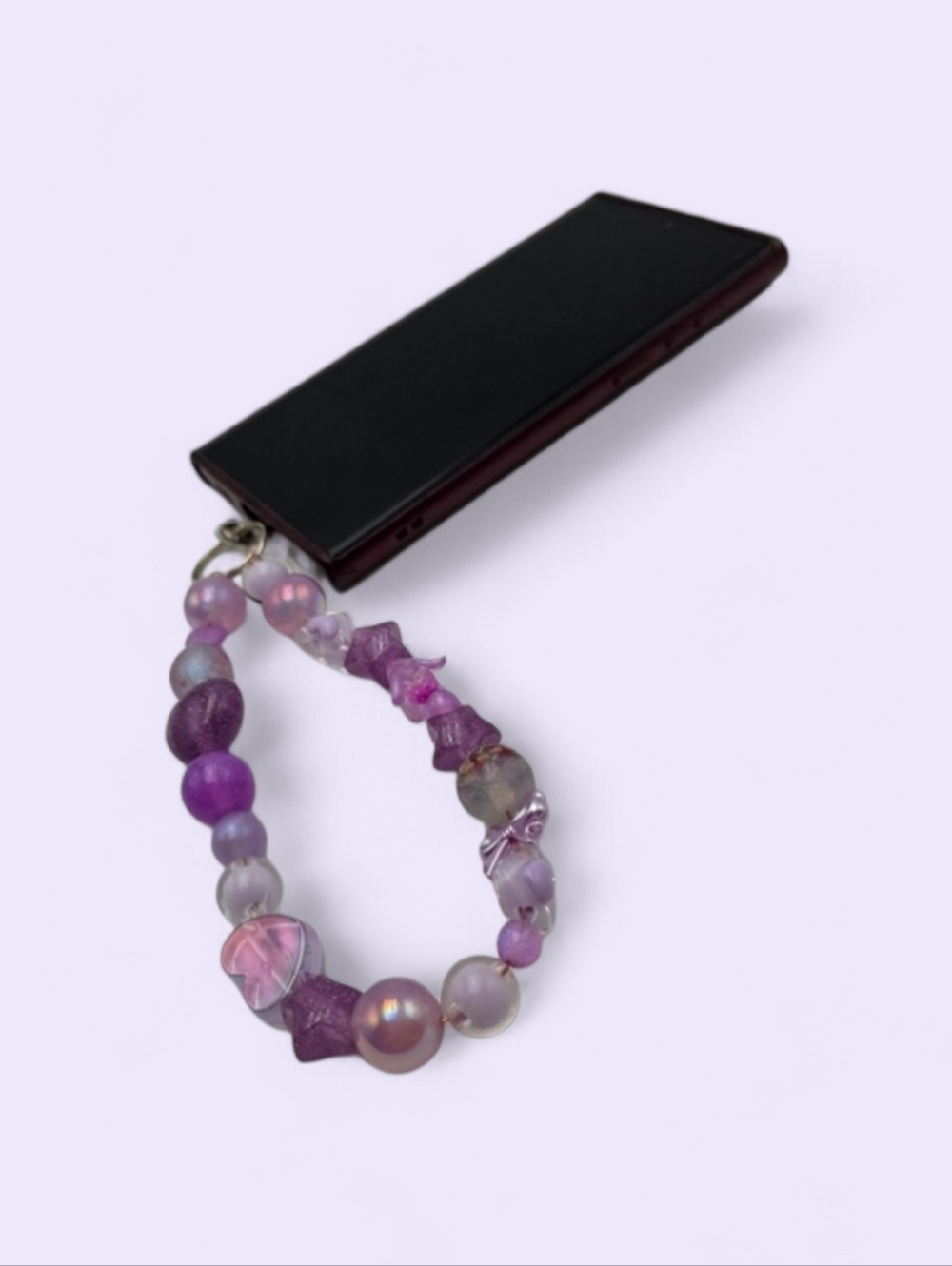 Handmade Purple Beaded Phone Charm – Cute Wrist Strap Accessory